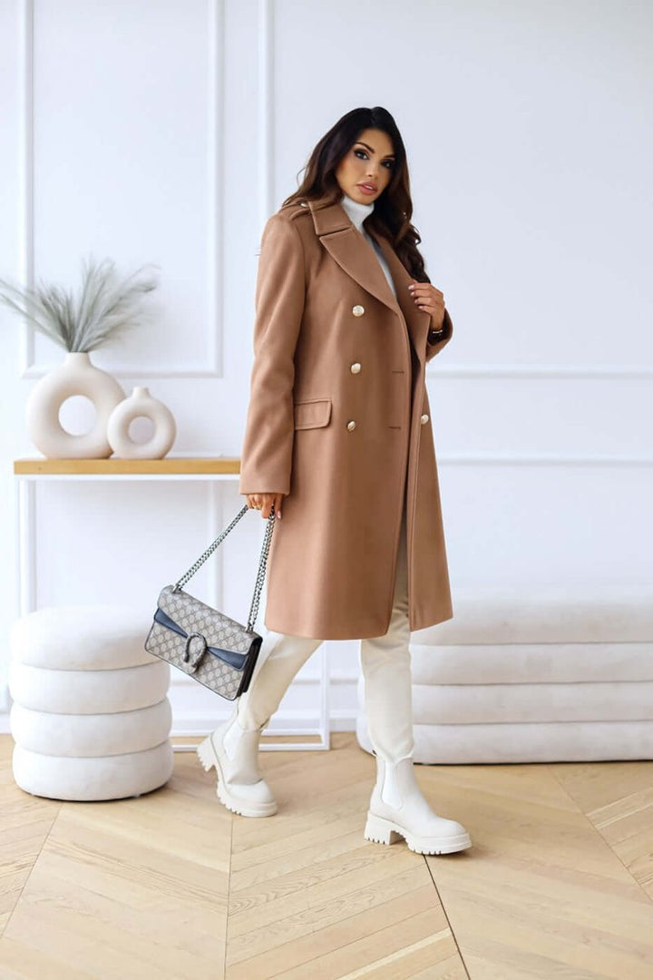 Women's Double-Breasted Wool Coat Long Lapel Trench Coat