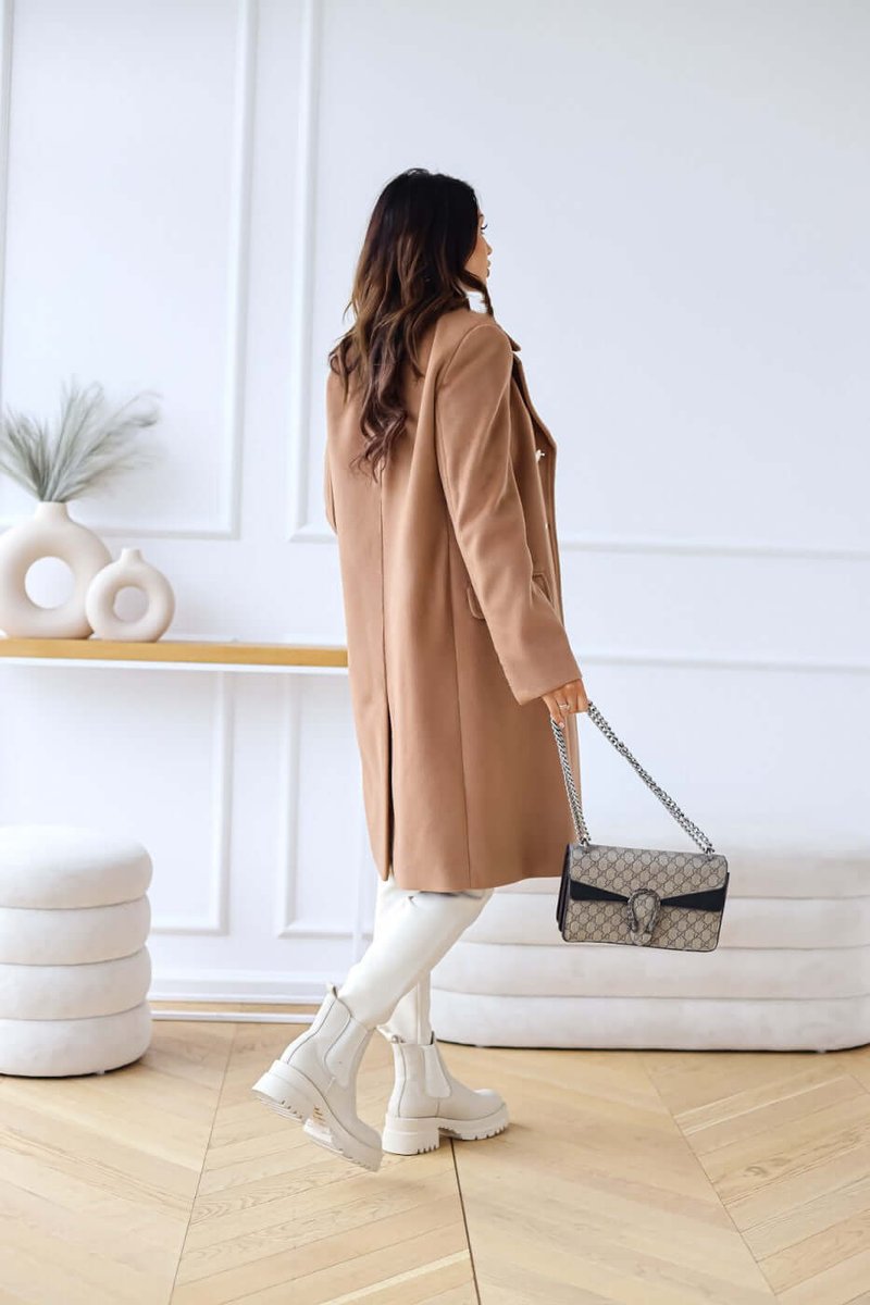 Women's Double-Breasted Wool Coat Long Lapel Trench Coat