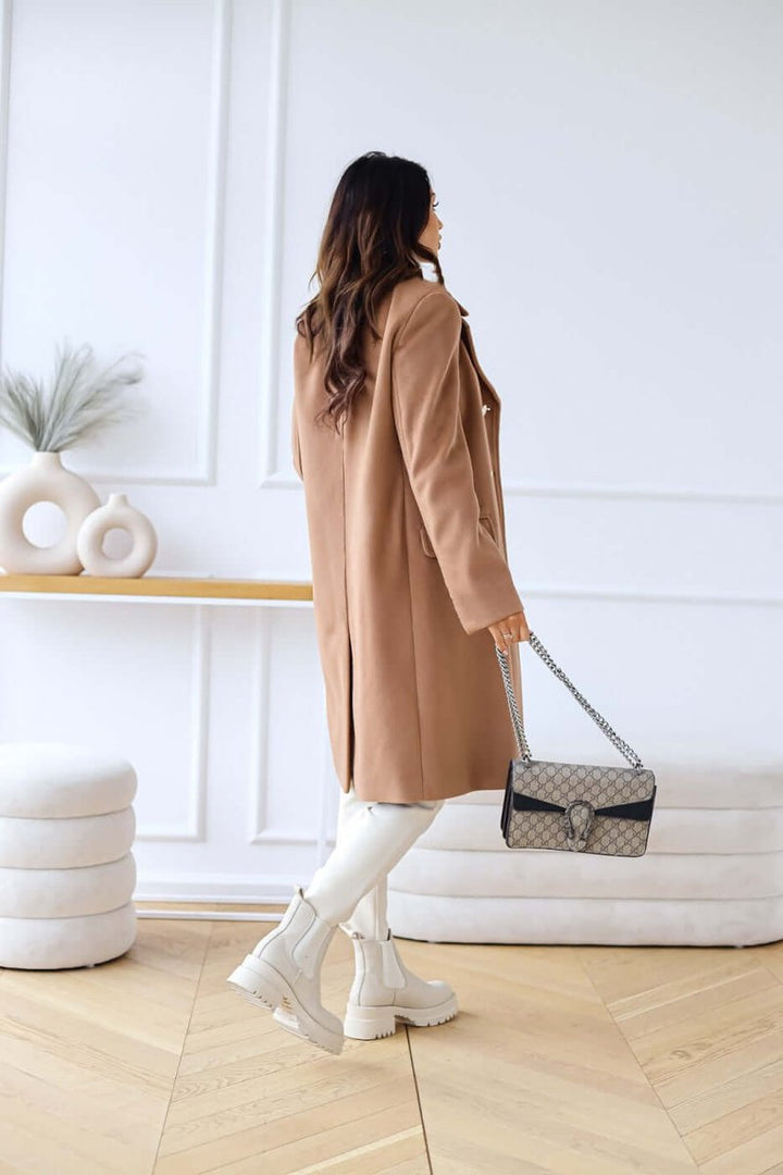 Women's Double-Breasted Wool Coat Long Lapel Trench Coat