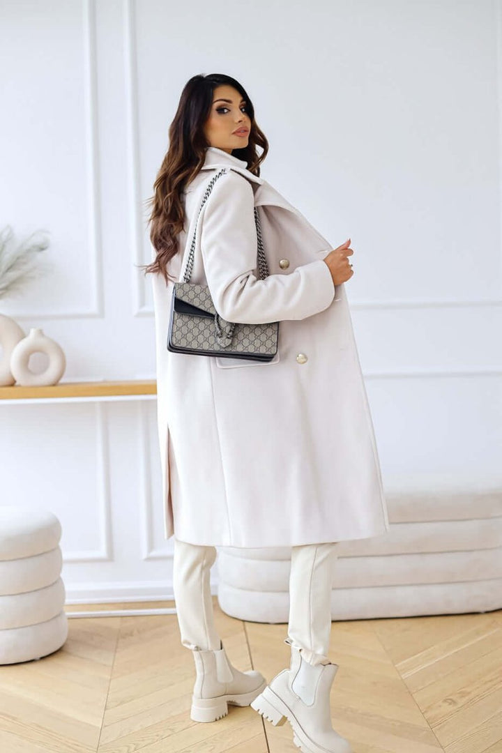 Women's Double-Breasted Wool Coat Long Lapel Trench Coat