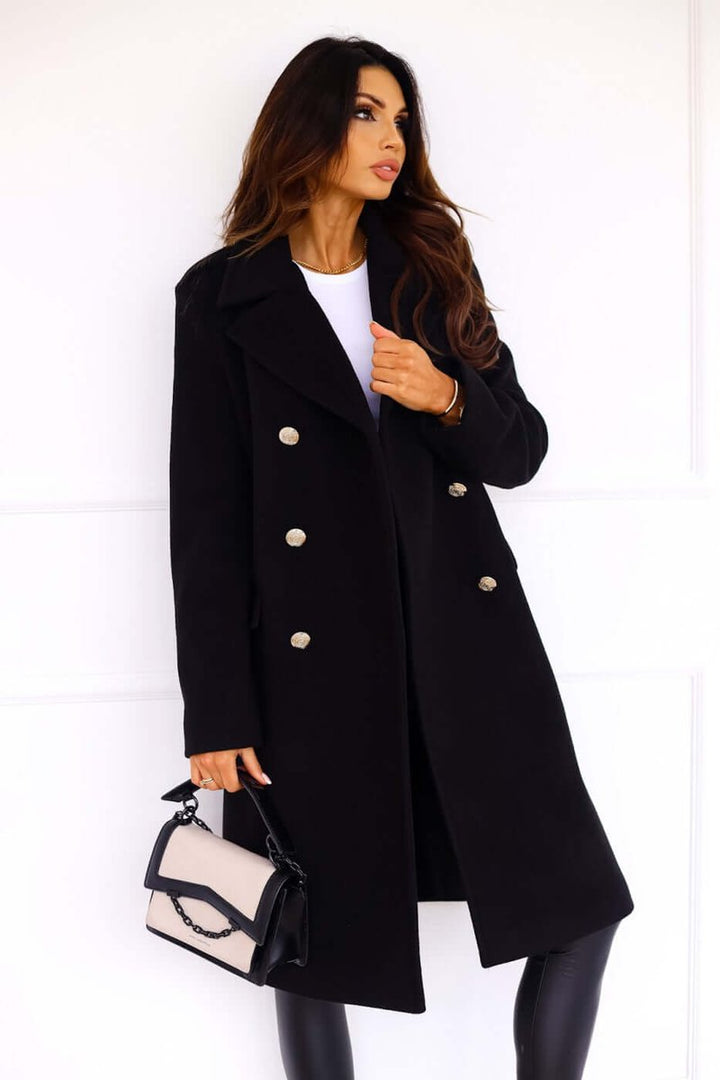 Women's Double-Breasted Wool Coat Long Lapel Trench Coat