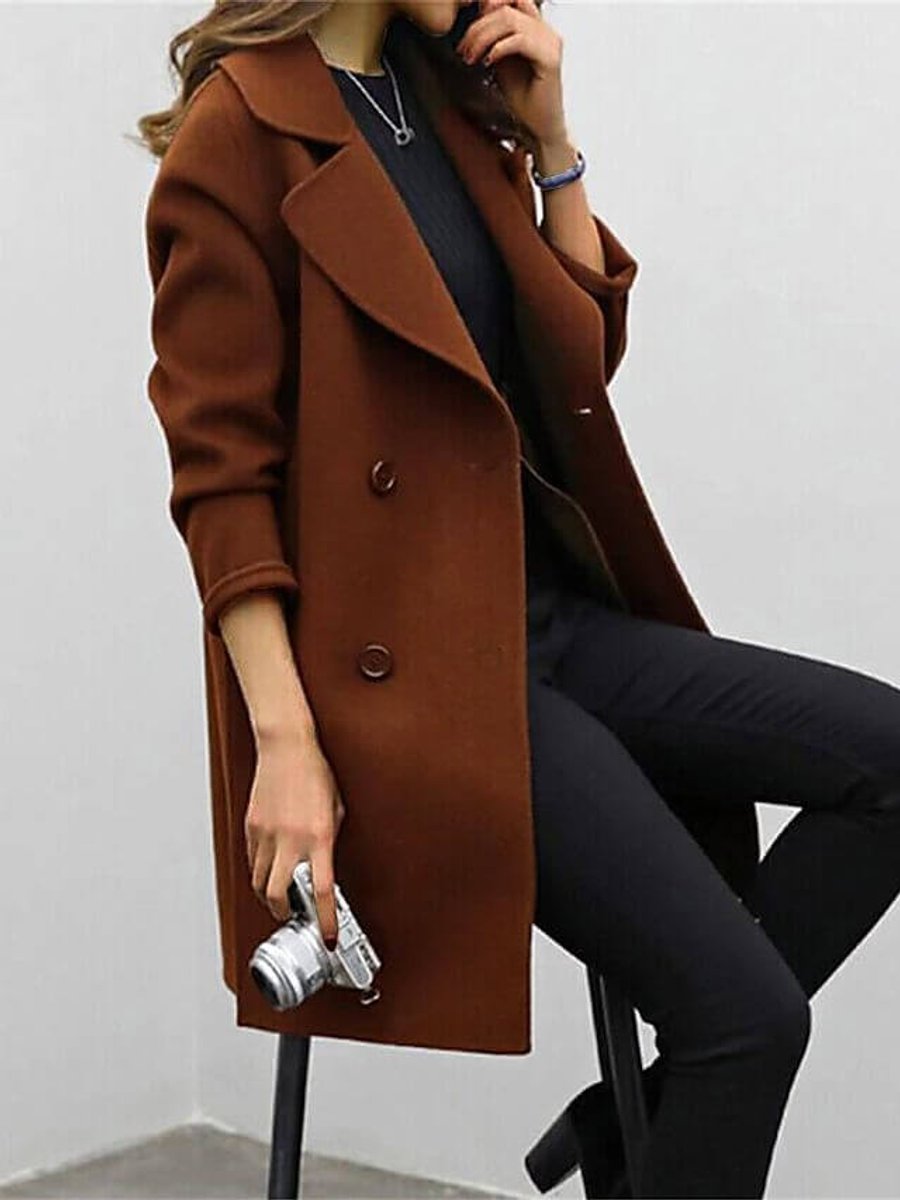 Women's Double-Breasted Wool Coat Long Winter Overcoat