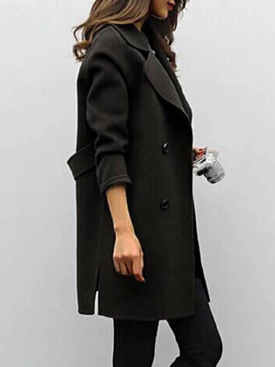 Women's Double-Breasted Wool Coat Long Winter Overcoat