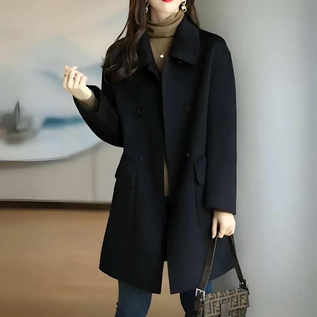 Women's Double-Breasted Wool Coat Longline Smart Overcoat