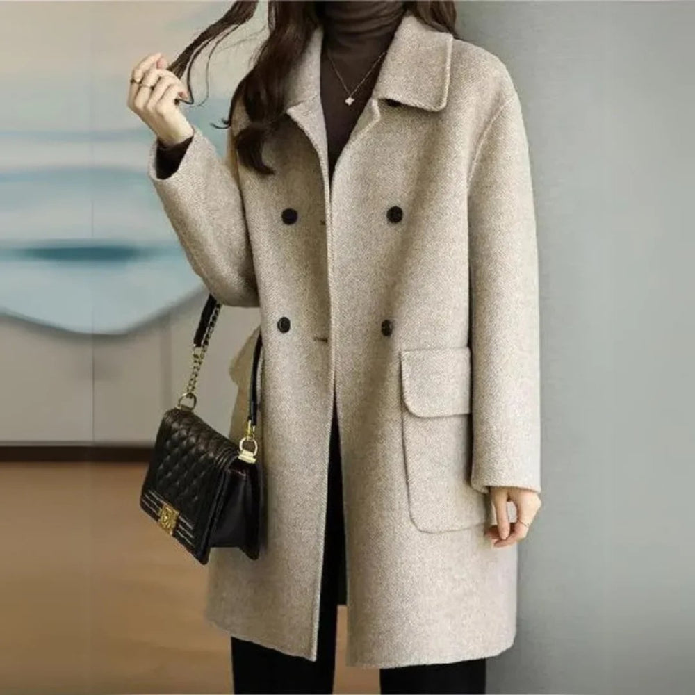 Women's Double-Breasted Wool Coat Longline Smart Overcoat