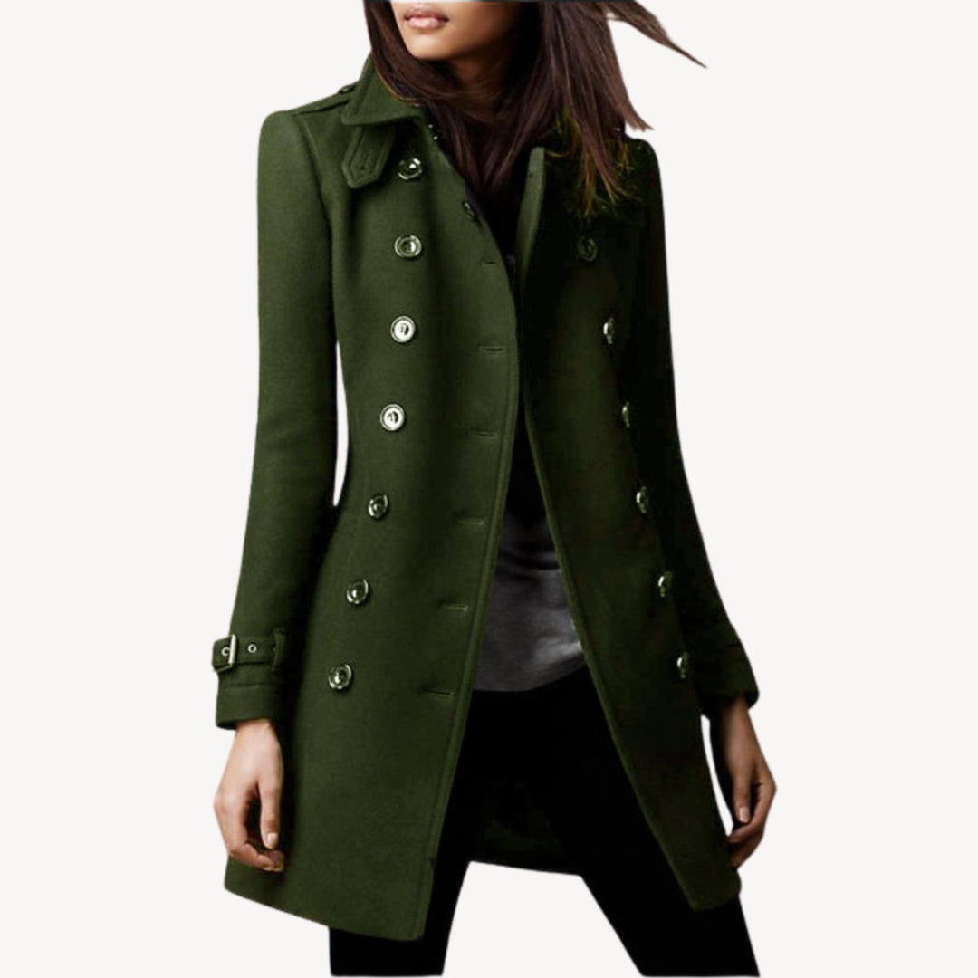 Women's Double-Breasted Wool Coat Mid-Length Tailored Peacoat