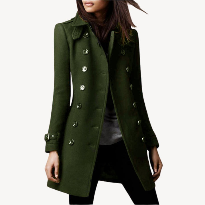 Women's Double-Breasted Wool Coat Mid-Length Tailored Peacoat
