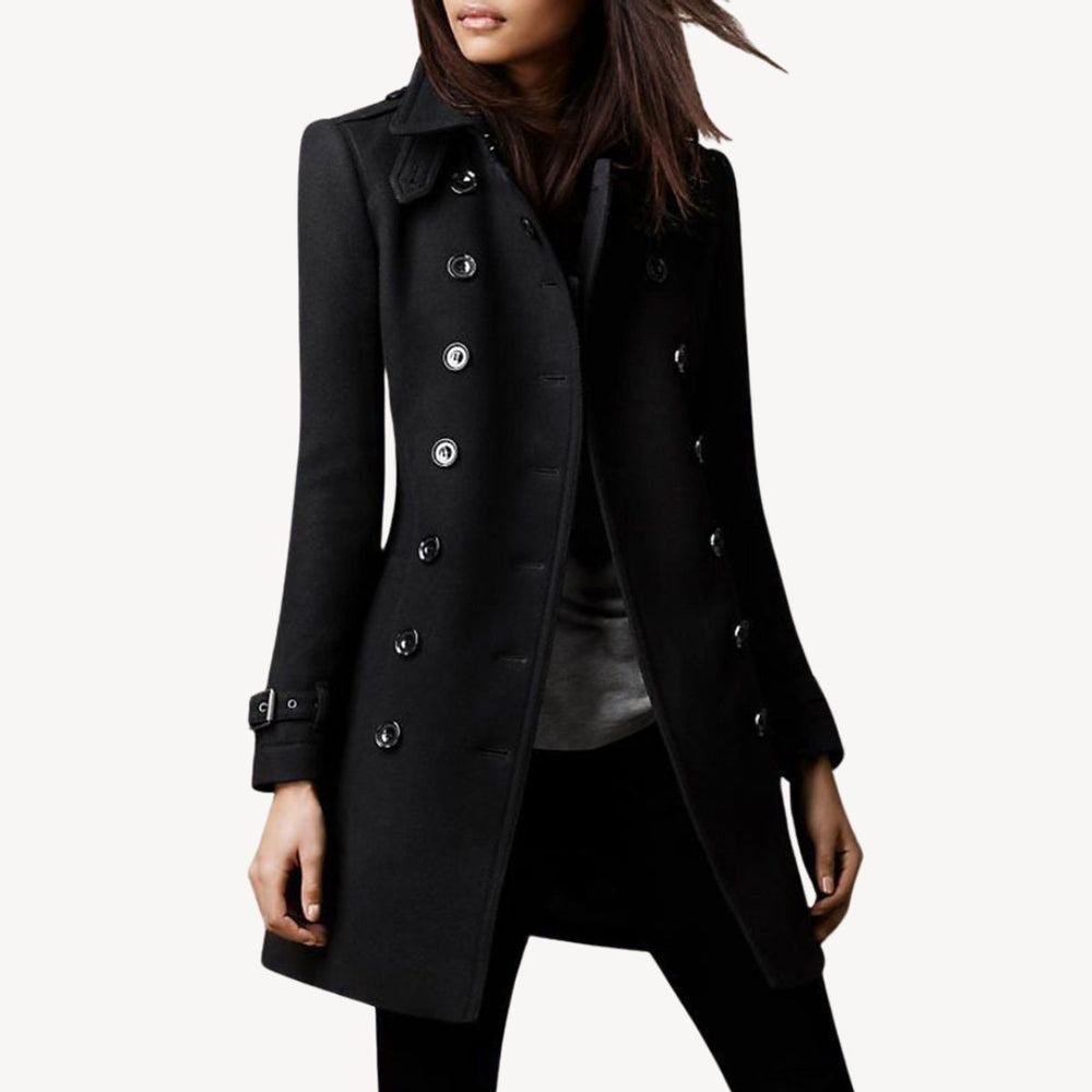 Women's Double-Breasted Wool Coat Mid-Length Tailored Peacoat