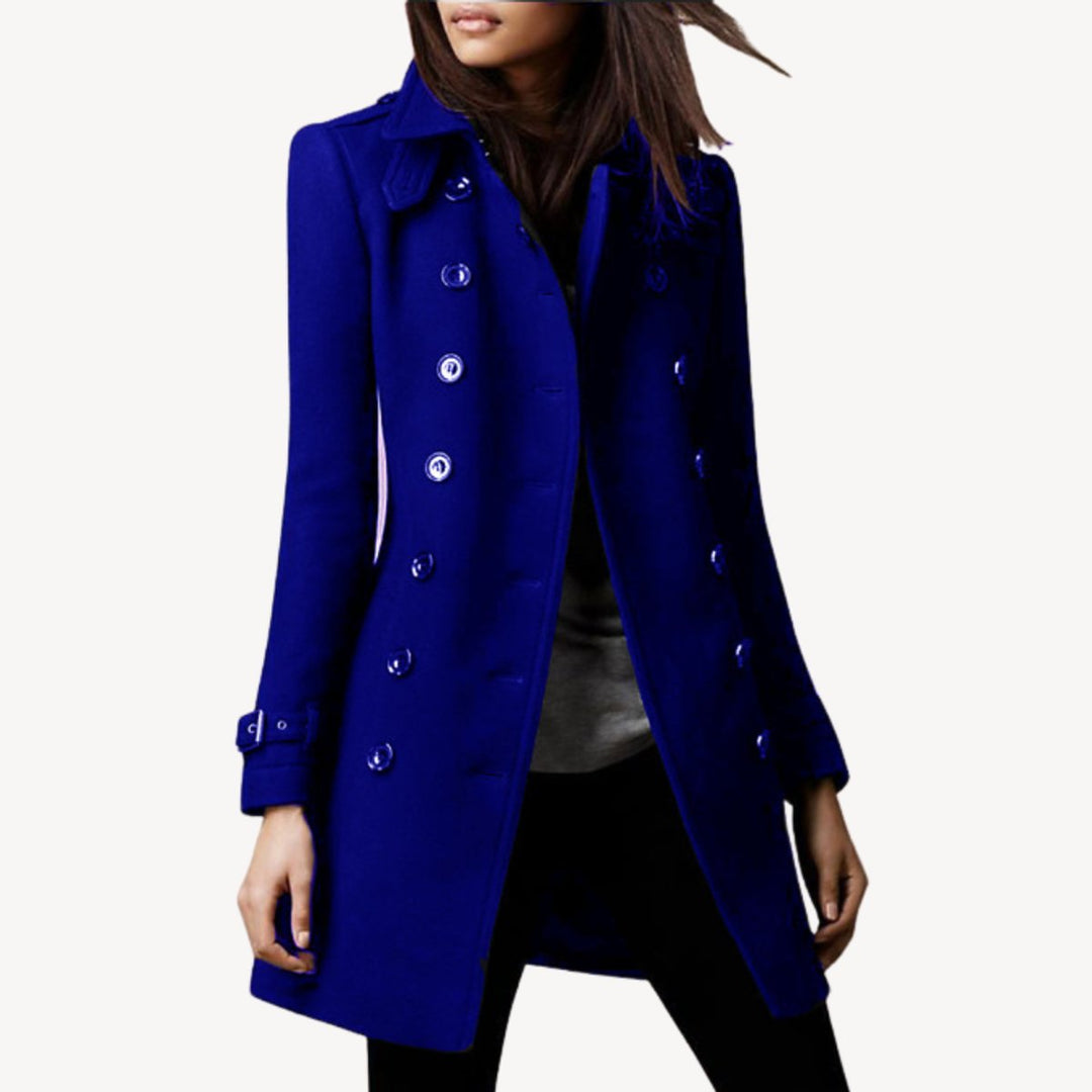 Women's Double-Breasted Wool Coat Mid-Length Tailored Peacoat