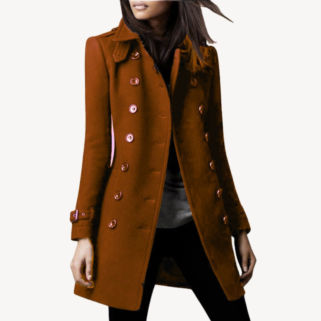Women's Double-Breasted Wool Coat Mid-Length Tailored Peacoat