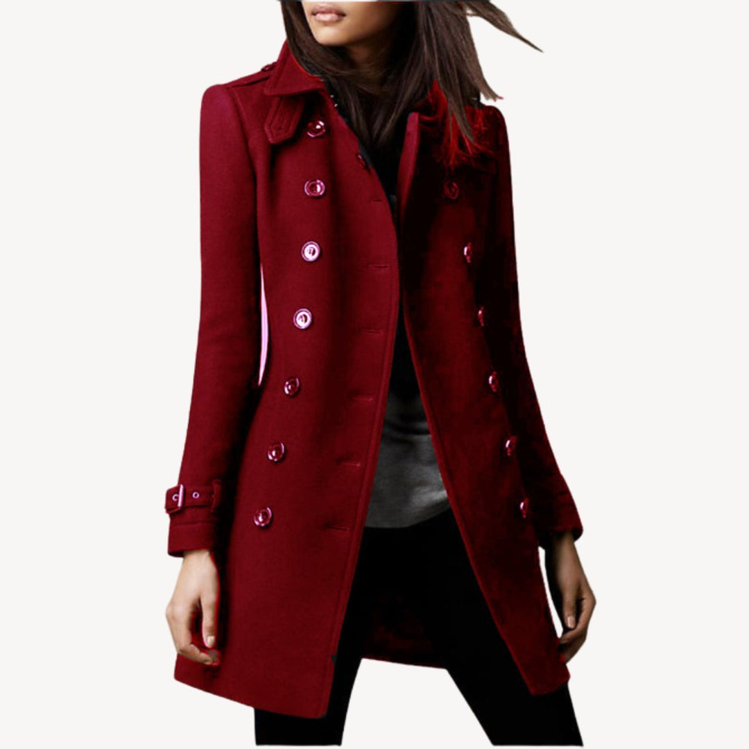 Women's Double-Breasted Wool Coat Mid-Length Tailored Peacoat