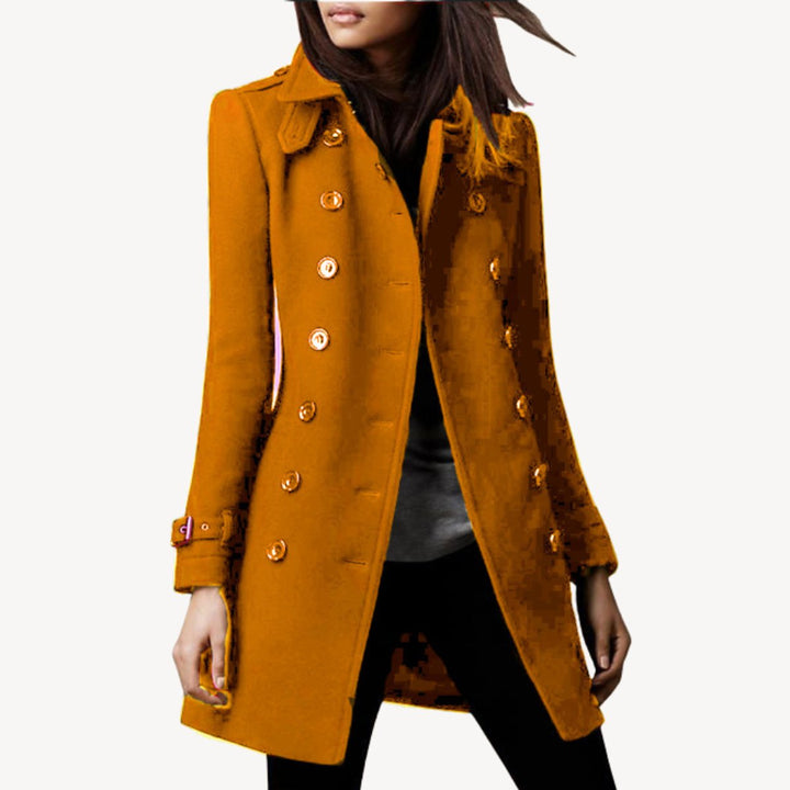 Women's Double-Breasted Wool Coat Mid-Length Tailored Peacoat