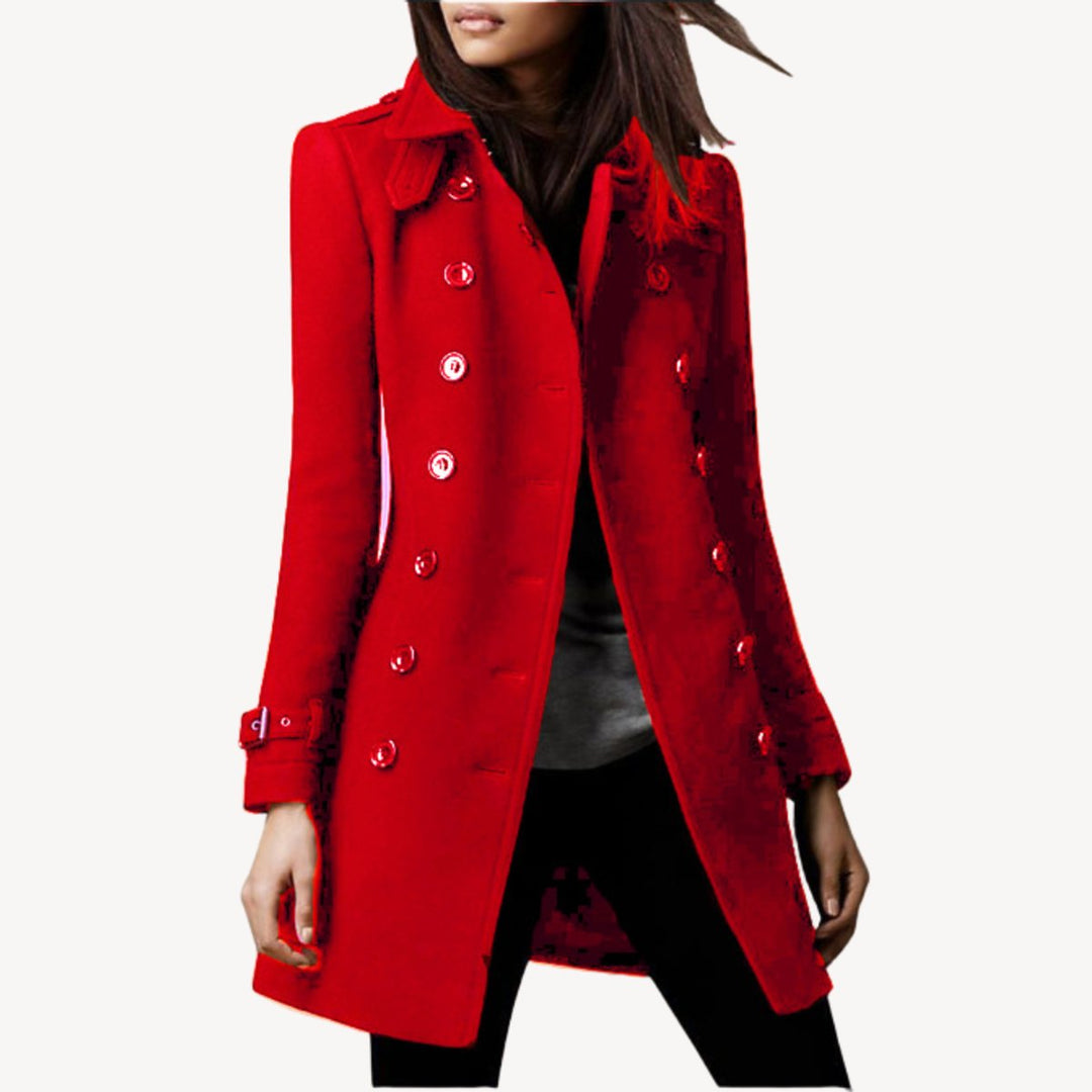 Women's Double-Breasted Wool Coat Mid-Length Tailored Peacoat
