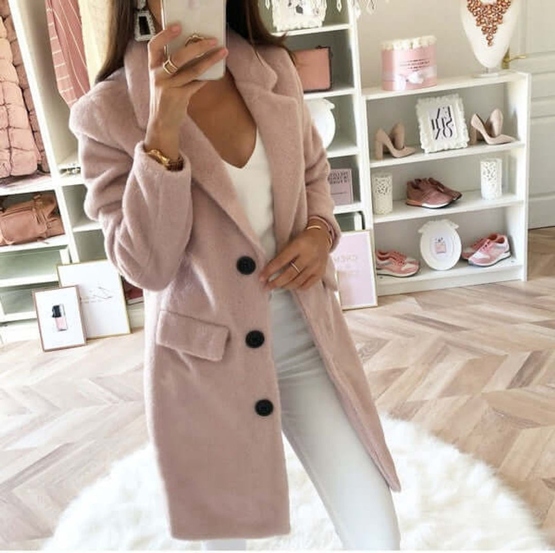 Women's Double Breasted Wool Coat Relaxed Lapel Collar Overcoat
