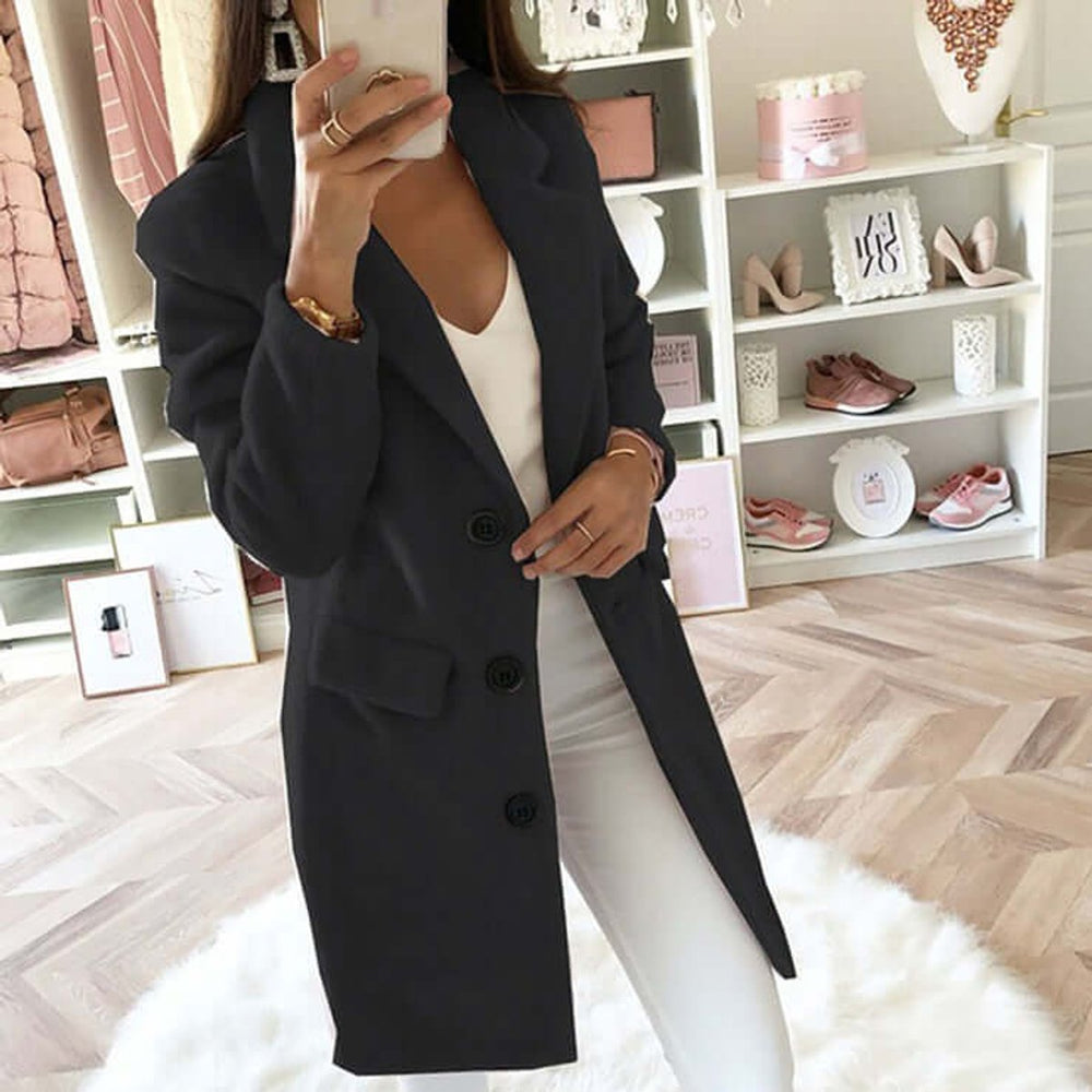 Women's Double Breasted Wool Coat Relaxed Lapel Collar Overcoat