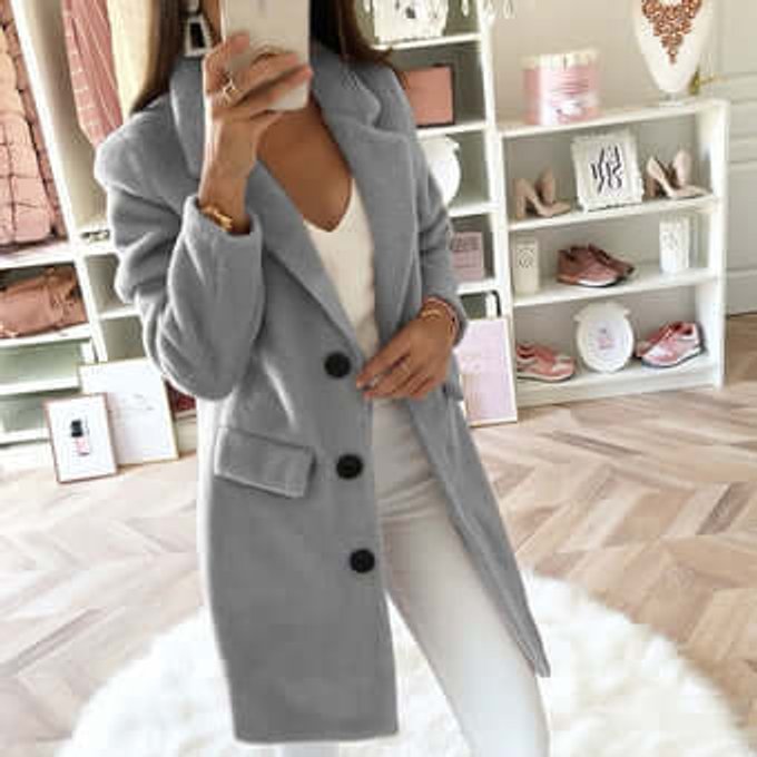Women's Double Breasted Wool Coat Relaxed Lapel Collar Overcoat