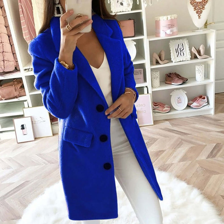 Women's Double Breasted Wool Coat Relaxed Lapel Collar Overcoat
