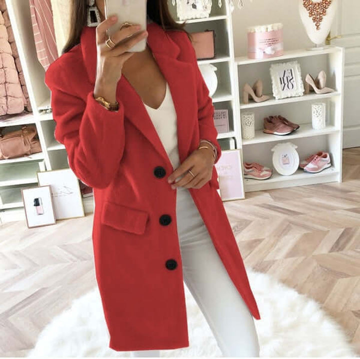 Women's Double Breasted Wool Coat Relaxed Lapel Collar Overcoat