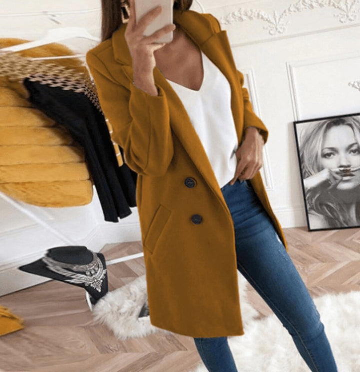 Women's Double Breasted Wool Coat Relaxed Lapel Collar Overcoat