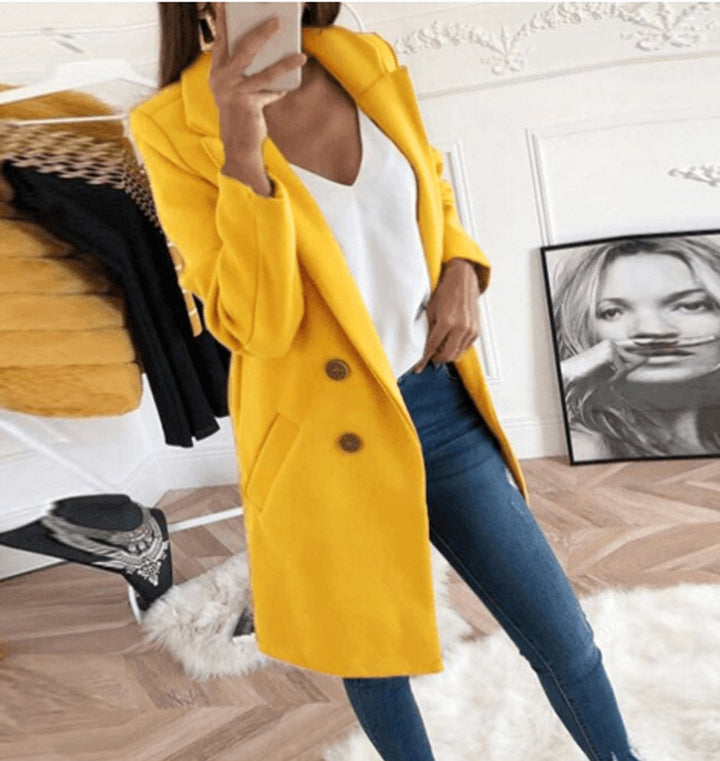 Women's Double Breasted Wool Coat Relaxed Lapel Collar Overcoat