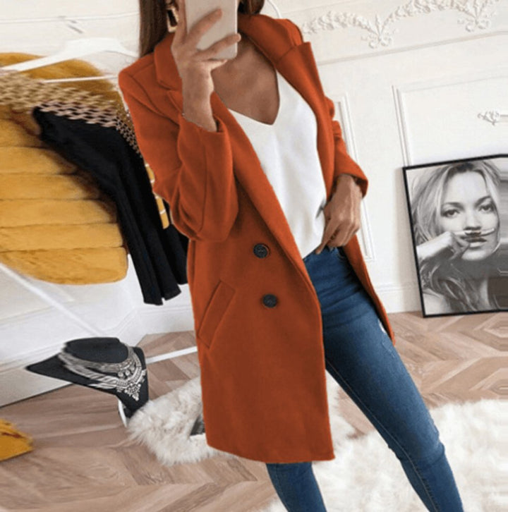 Women's Double Breasted Wool Coat Relaxed Lapel Collar Overcoat
