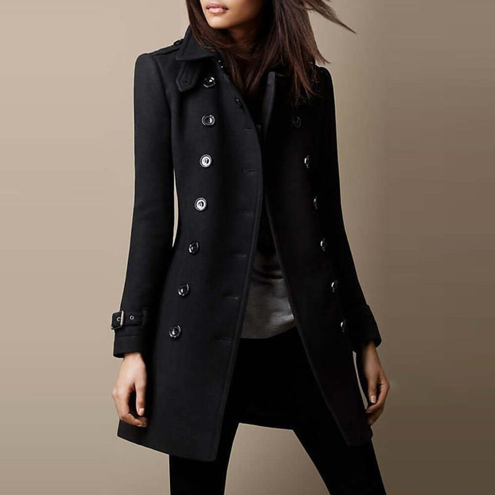 Women's Double-Breasted Wool Trench Coat Tailored Fit