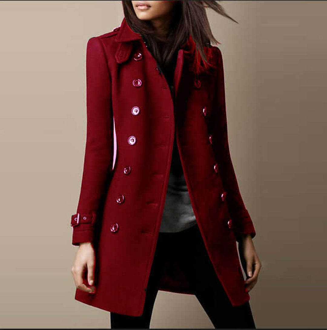 Women's Double-Breasted Wool Trench Coat Tailored Fit