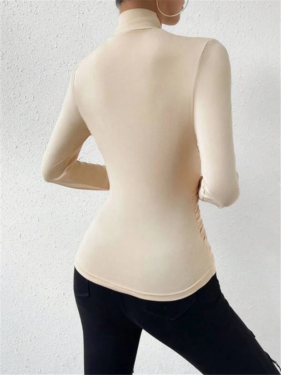 Women's Draped Crossover Roll-Neck Long-Sleeve Top