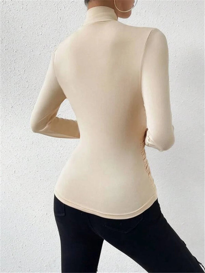 Women's Draped Crossover Roll-Neck Long-Sleeve Top