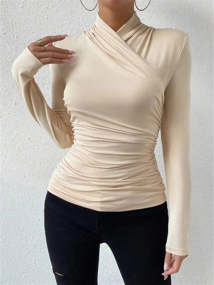 Women's Draped Crossover Roll-Neck Long-Sleeve Top