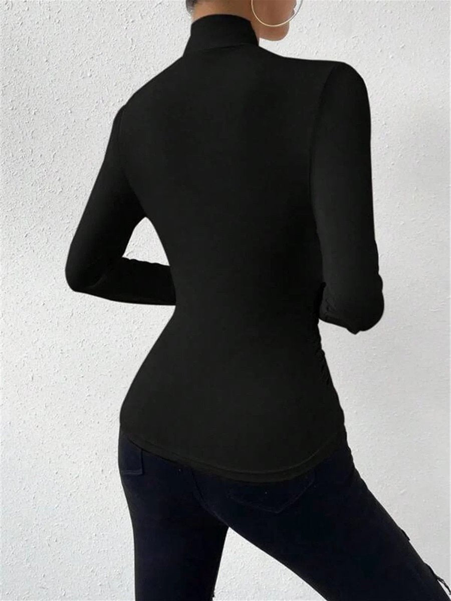 Women's Draped Crossover Roll-Neck Long-Sleeve Top