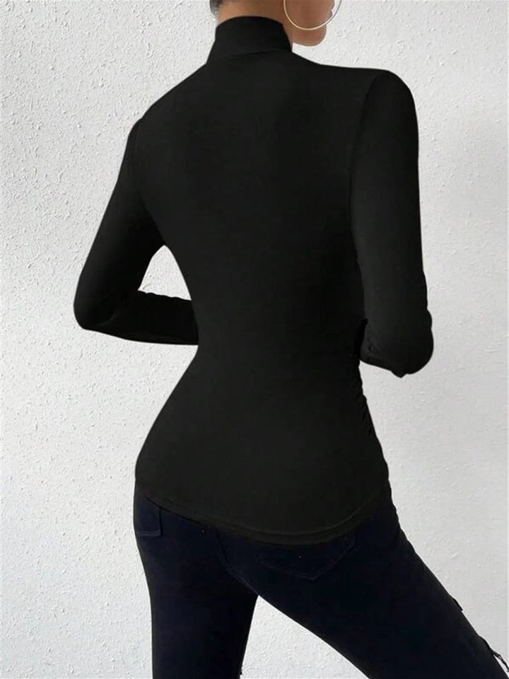 Women's Draped Crossover Roll-Neck Long-Sleeve Top