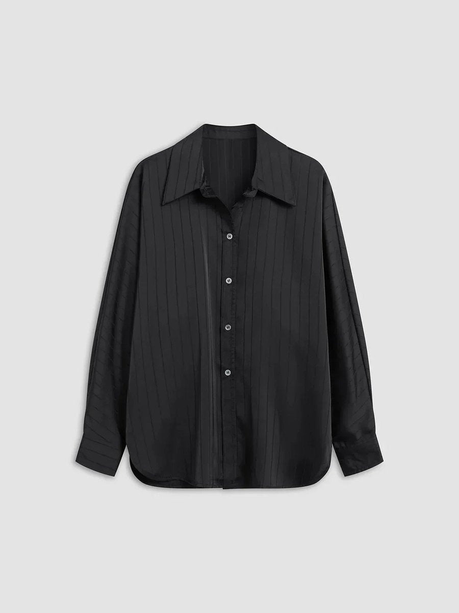 Women's Elegant Long-Sleeve Blouse Gold-Button Striped Shirt