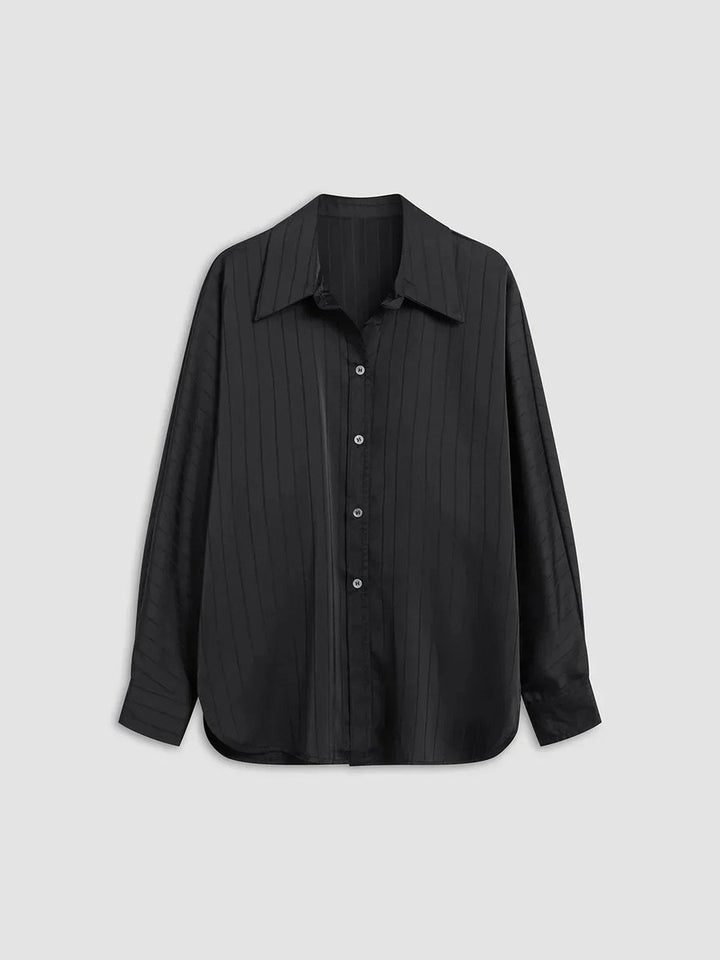 Women's Elegant Long-Sleeve Blouse Gold-Button Striped Shirt