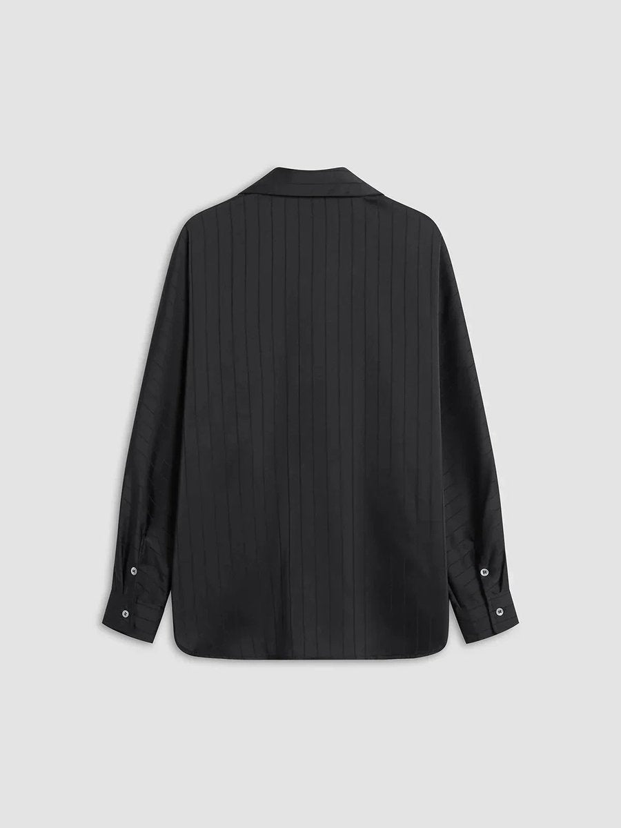 Women's Elegant Long-Sleeve Blouse Gold-Button Striped Shirt