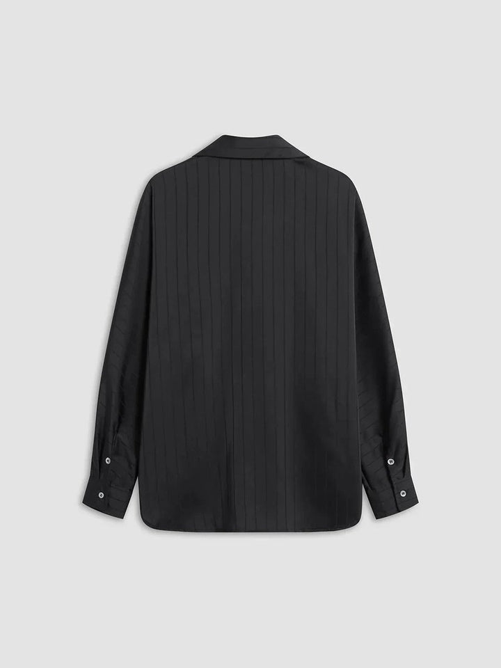 Women's Elegant Long-Sleeve Blouse Gold-Button Striped Shirt