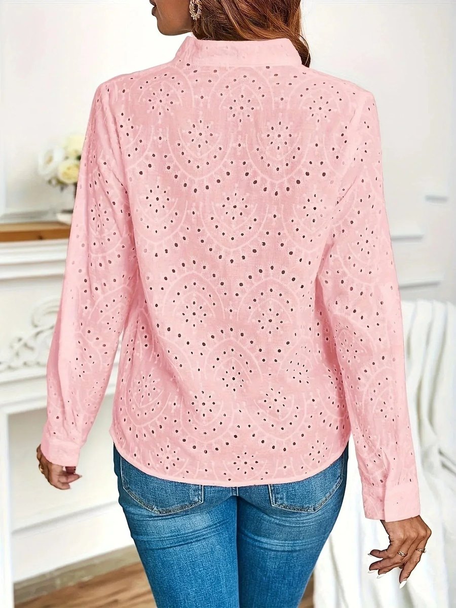 Women's Elegant Long-Sleeve V-Neck Blouse Button-Cuff Top