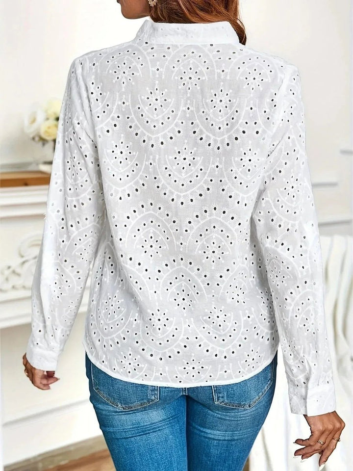 Women's Elegant Long-Sleeve V-Neck Blouse Button-Cuff Top