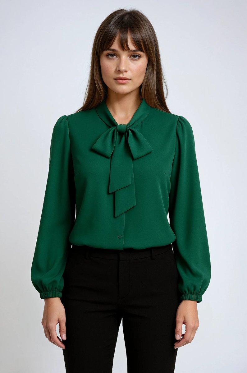 Women's Elegant Long-Sleeve Vintage Blouse Pussy-Bow Neck