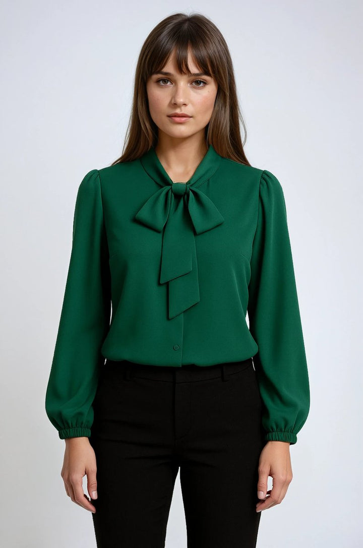 Women's Elegant Long-Sleeve Vintage Blouse Pussy-Bow Neck