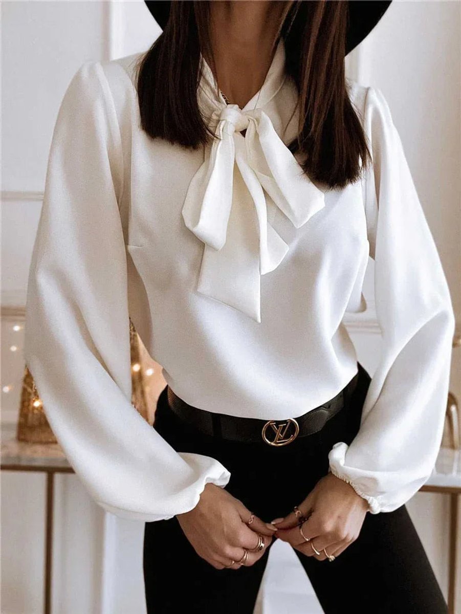 Women's Elegant Long-Sleeve Vintage Blouse Pussy-Bow Neck