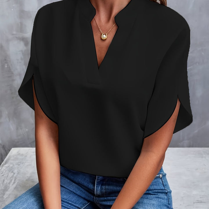 Women's Elegant Relaxed-Fit V-Neck Soft-Drape Blouse