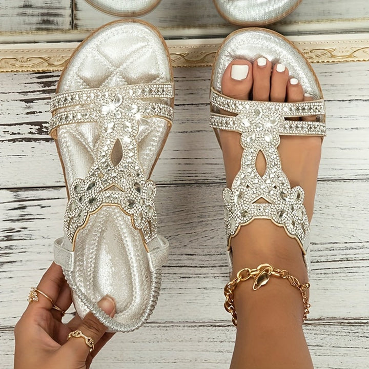 Women's Embellished Boho Flat Sandals Rhinestone Open-Toe
