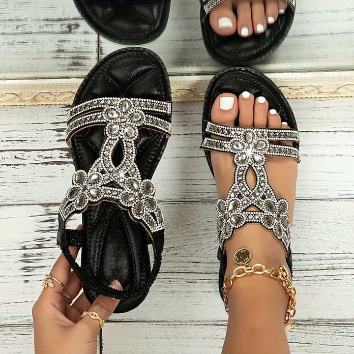 Women's Embellished Boho Flat Sandals Rhinestone Open-Toe