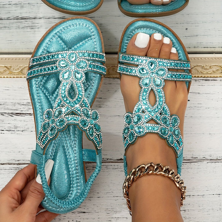 Women's Embellished Boho Flat Sandals Rhinestone Open-Toe