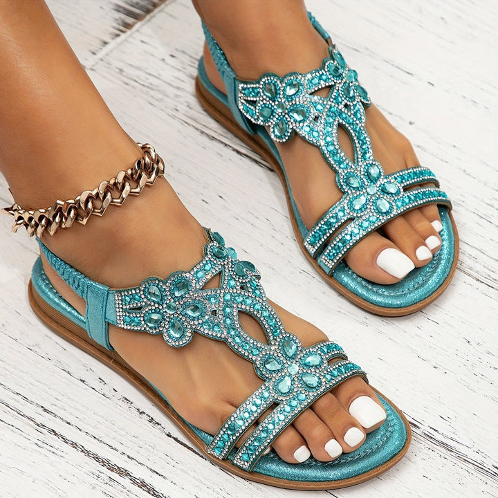 Women's Embellished Boho Flat Sandals Rhinestone Open-Toe