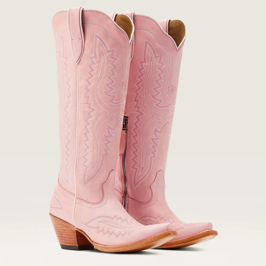 Women's Embroidered Knee-High Heeled Cowboy Boots Pointed Toe