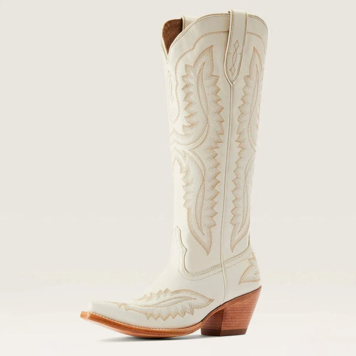 Women's Embroidered Knee-High Heeled Cowboy Boots Pointed Toe