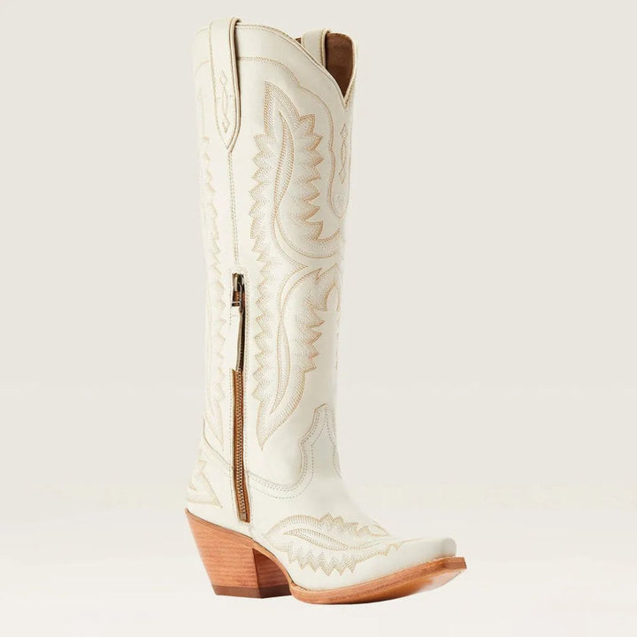Women's Embroidered Knee-High Heeled Cowboy Boots Pointed Toe