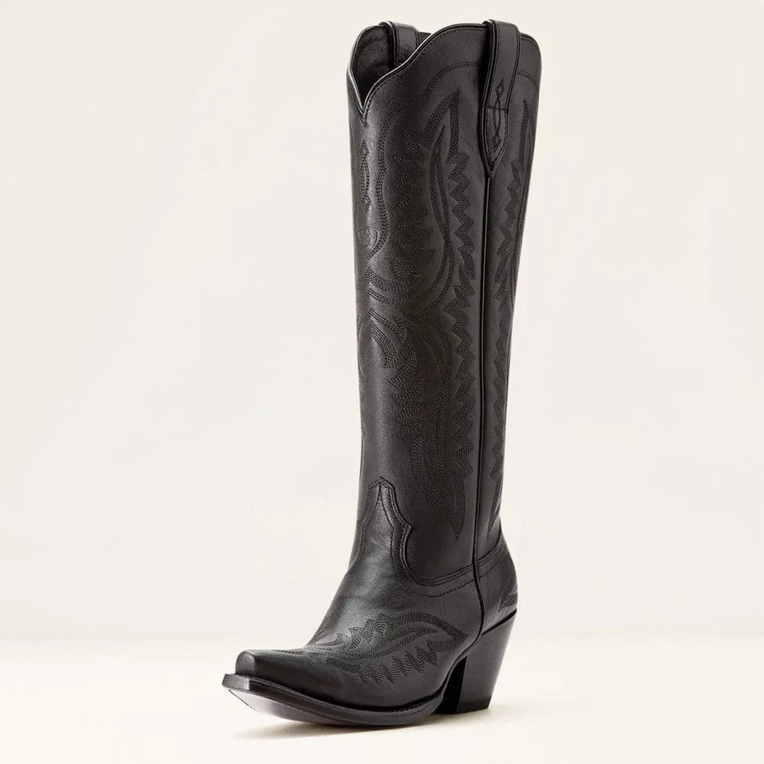 Women's Embroidered Knee-High Heeled Cowboy Boots Pointed Toe